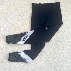 Pink Victoria's Secret Cool & Comfy Black and White Stripe Logo Leggings Size M
